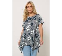 Yours Curve Floral Hanky Hem Top - Women's - Plus Size Curve Black