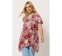 Yours Women's Floral Hanky Hem Top in Dark Red | Size: 18 Yours Dark Red 18