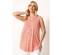 Yours Women's Floral Ikat Print Sleeveless Swing Blouse in Orange | Size: 30/32
