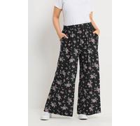 Yours Curve Floral Jersey Wide Leg Trousers - Women's - Plus Size Curve Black