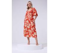 Yours Women's Floral Linen Look Wrap Dress in Red | Size: 24