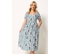Yours Curve & Blue Floral Linen Midaxi Dress - Women's - Plus Size Curve