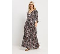 Yours Curve Floral V-Neckline Wrap Dress - Women's - Plus Size Curve Black