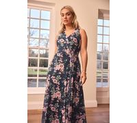 Yours London Curve Blue Floral Mesh Draped Maxi Dress - Women's - Plus Size Curve