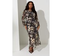 Yours London Curve Natural Floral Mesh Maxi Dress - Women's - Plus Size Curve Brown