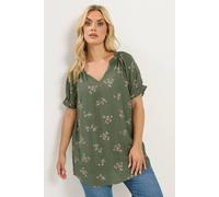 Yours Women's Floral Notch Neck Blouse in Olive | Size: 18