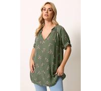 Yours Curve Green Floral Notch Neck Blouse - Women's - Plus Size Curve