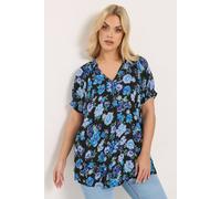 Yours Curve Black & Blue Floral Notch Neck Blouse - Women's - Plus Size Curve