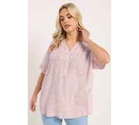 Yours Curve Crinkle Floral Notch Neck Top - Women's - Plus Size Curve Pink