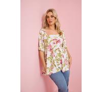 Yours Curve Floral Peplum Top - Women's - Plus Size Curve White