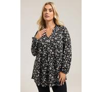 Yours Women's Floral Pleat Front Top in Black | Size: 18 Yours Black 18