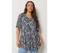 Yours Curve Blue Floral Pleat Front Top - Women's - Plus Size Curve