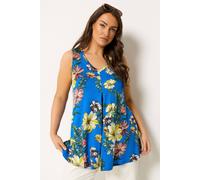 Yours Curve Dark Blue Floral Pleat Vest Top - Women's - Plus Size Curve