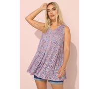 Yours Curve Floral Print Pointelle Vest Top - Women's - Plus Size Curve Blue