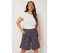 Yours Curve Floral Print Jersey Crinkle Shorts - Women's - Plus Size Curve Black