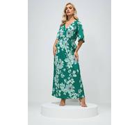 Yours Women's Floral Print Maxi Dress in Green | Size: 18