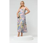 Yours Women's Floral Print Mesh Sleeveless Maxi Dress in Pink | Size: 18