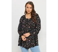 Yours Women's Floral Print Pintuck Top in Black | Size: 26/28