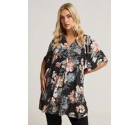 Yours Curve Floral Print Swing Top - Women's - Plus Size Curve Black