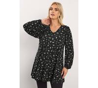 Yours Women's Floral Print Pleat Front Top in Black | Size: 26-28 Yours Black 26-28