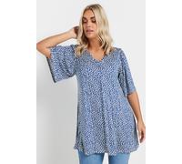 Yours Women's Floral Print Pleated Swing Top in Blue | Size: 16 Yours Blue 16