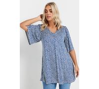 Yours Curve Ditsy Floral Print Pleated Swing Top - Women's - Plus Size Curve Blue