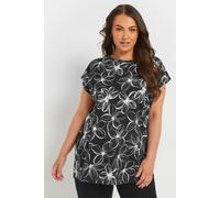 Yours Women's Floral Print T-Shirt in Black | Size: 18 Yours Black 18