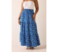 Yours Women's Floral Print Tiered Maxi Skirt in Cobalt | Size: 20