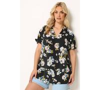 Yours Women's Floral Puff Sleeve Blouse in Black | Size: 22/24