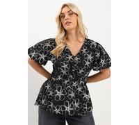 Yours Women's Floral Puff Sleeve Blouse in Black | Size: 22/24