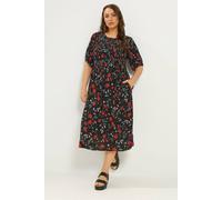 Yours Curve Floral Puff Sleeve Shirred Dress - Women's - Plus Size Curve