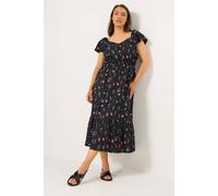 Yours Women's Floral Ruched Midi Dress in Black | Size: 18 Yours Black 18