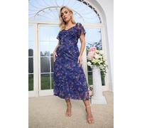 Yours Women's Floral Ruffle Maxi Dress in Mid Navy | Size: 24 Yours Mid Navy 24