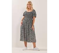 Yours Curve Black Ditsy Floral Shirred Maxi Dress - Women's - Plus Size Curve