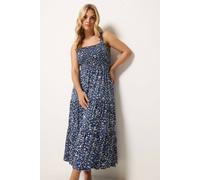 Yours Curve Blue Ditsy Floral Shirred Midi Dress - Women's - Plus Size Curve