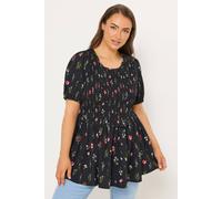 Yours Curve Floral Shirred Peplum Top - Women's - Plus Size Curve