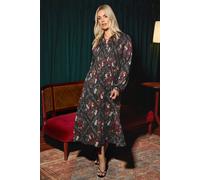 Yours Women's Floral Shirred Shirt Dress in Black | Size: 18 Yours Black 18