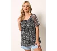 Yours Curve Navy Blue Floral Short Sleeve Pintuck Blouse - Women's - Plus Size Curve