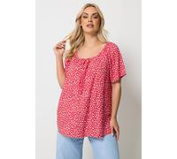Yours Women's Floral Short Sleeve Pintuck Blouse in Red | Size: 16
