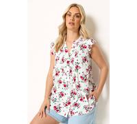 Yours Women's Floral Sleeveless Pintuck Top in White | Size: 18