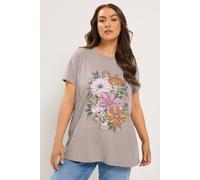 Yours Curve Mocha Brown Floral Stud T-Shirt - Women's - Plus Size Curve