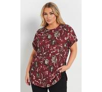 Yours Curve Red Floral Print Textured Eyelet Top - Women's - Plus Size Curve