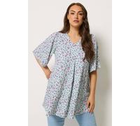 Yours Curve Ditsy Floral Textured Pleat Front Top - Women's - Plus Size Curve Blue