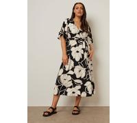 Yours Curve Floral Wrap Textured Midi Dress - Women's - Plus Size Curve Black