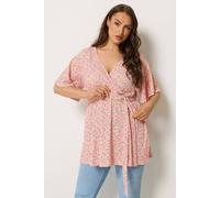 Yours Women's Floral Textured Wrap Top in Light Pink | Size: 26-28 Yours Light Pink 26-28