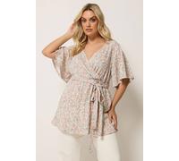 Yours Curve Brown Floral Textured Wrap Top - Women's - Plus Size Curve