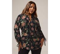 Yours Women's Floral Tie Neck Blouse in Black | Size: 20 Yours Black 20
