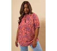 Yours Women's Floral Tie Neck Blouse in Orange | Size: 16 Yours Orange 16