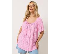Yours Curve Pink Floral Tie Neck Blouse - Women's - Plus Size Curve