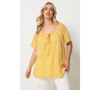 Yours Women's Floral Tie Neck Pintuck Blouse in Yellow | Size: 18 Yours Yellow 18